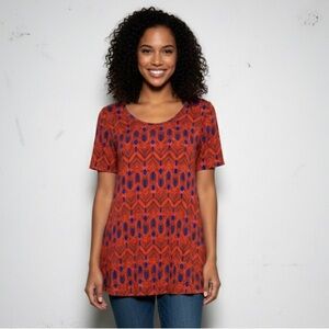 LuLaRoe Red Blue Geometric‎ Tribal Print Short Sleeve Tunic Top S NEW with FLAW